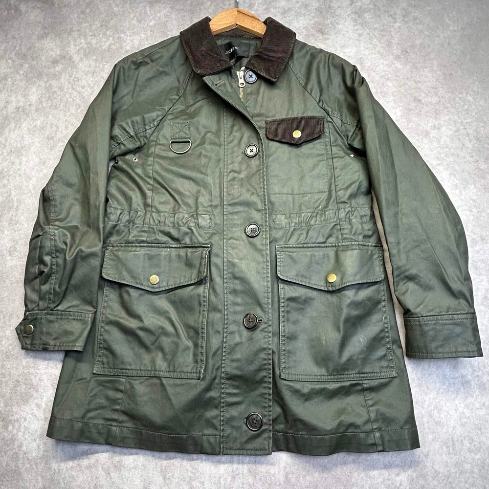 J.Crew Womens XXS Olive Green Cotton Field Jacket Corduroy Collar Utility Coat